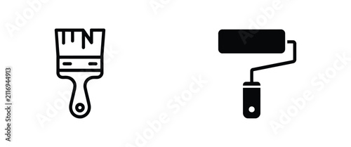 Painting tools icon featuring brush and roller for wall painting renovation interior finishing and home improvement vector illustration