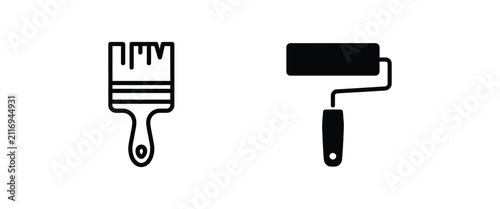 Painting tools icon featuring brush and roller for wall painting renovation interior finishing and home improvement vector illustration