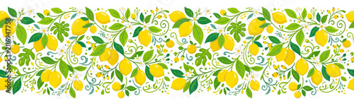 Vibrant Lemon Tree Branch Pattern Border