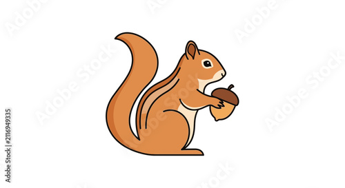 Cute Squirrel Holding Acorn Cartoon Illustration