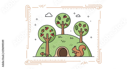 cute squirrel in green hill with trees