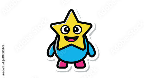 Cute cartoon star character, happy emoji, funny illustration, vector art