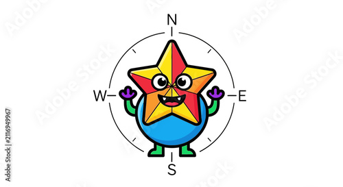 Cute Cartoon Star Compass Character with Arms and Legs