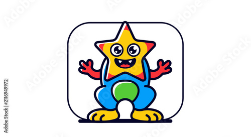 Cute Cartoon Star Mascot Character, Friendly Monster, Playful Animation