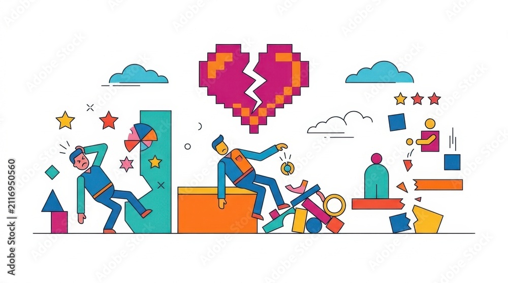 Fototapeta premium Vector illustration of people facing failure and broken systems