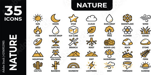 Quadro su tela Nature elements line icon set
