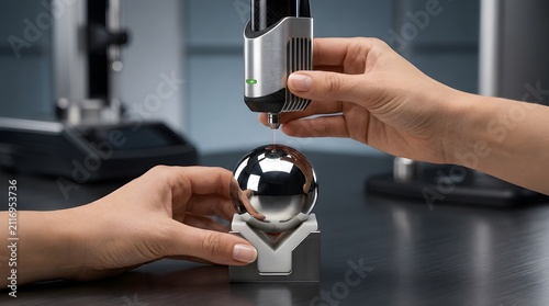 Precision Measurement of a Metal Sphere Using Advanced Industrial Equipment.