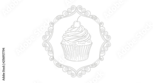 Elegant Decorative Cupcake Illustration with Ornamental Frame - Vector Art