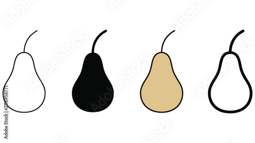 Four different pear fruit icons outline silhouette and colored