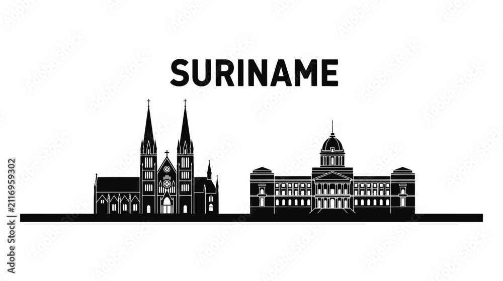Fototapeta premium Minimalist Black Skyline Silhouette of Paramaribo Landmarks