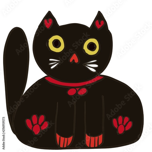 CuteHalloween black cat character illustration with big yellow eyes
