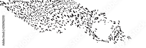 A vector illustration of leaves swept up by the wind in a chaotic manner, creating dynamic movement in black silhouettes against a white background.