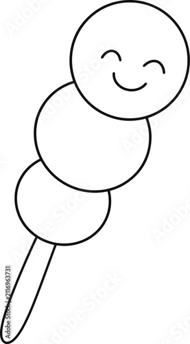 Cute Three Dango Skewer Line Art Minimalist Japanese Mochi Rice Cake Cartoon Coloring Page