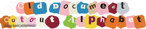Colorful Cutout Alphabet Letters with Torn Paper Collage Style for Creative Scrapbooking and Design