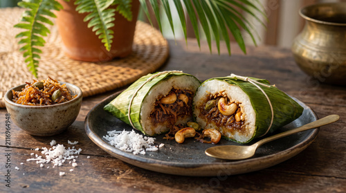 Traditional Goan dessert wrapped in banana leaf with coconut and jaggery filling