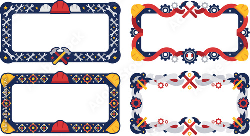 Labor Day Certificate Border Collection in Modern Flat Vector Style