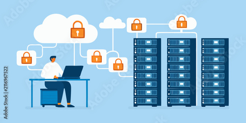 Foto cloud security concept flat vector illustration lock server data protection netw