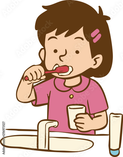 Fotografía little girl brushing teeth