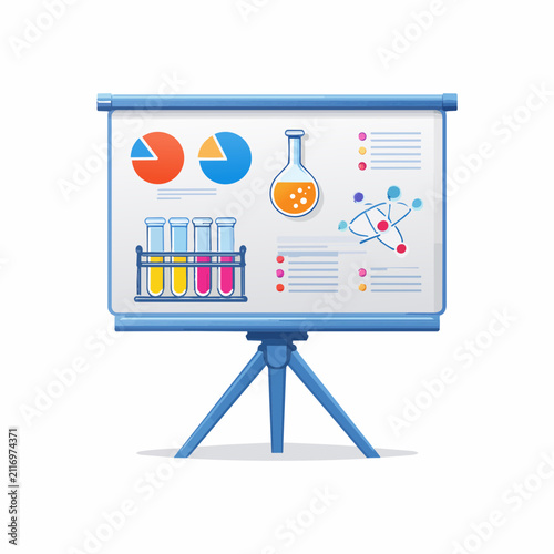 Science Presentation with Laboratory Equipment and Data.