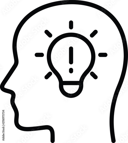 Human head silhouette with lightbulb concept icon for idea generation brainstorming thinking