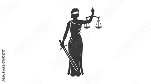 Obraz na plátně Justice symbol silhouette, blindfolded woman with scales and sword
