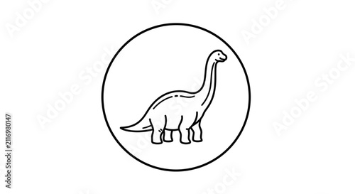 Dinosaur icon, simple line drawing of brontosaurus in circle