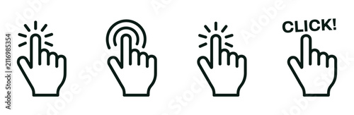 Bild auf Leinwand Cursor Click Icons: A collection of stylized cursor hand icons representing user interaction, selection, and digital actions, indicating a click or tap