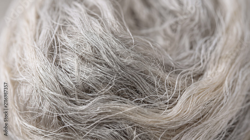 Close-up of gray hair texture with natural lighting. Senior woman hairstyle detail for health or beauty topics.