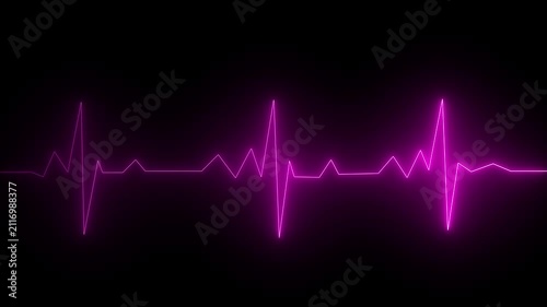 Neon Light Heartbeat Display Screen Medical Research. Cardiogram in heart shape heartbeat heat pulse glowing neon light Neon animation of heartbeat. heart beat on monitor. on 4k video animation 