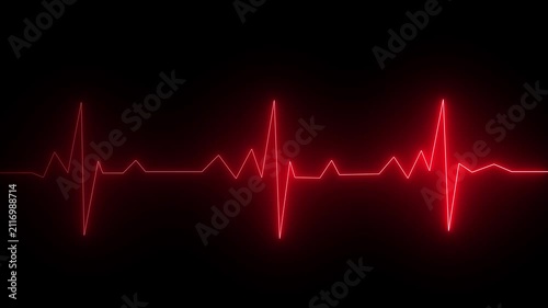 Neon Light Heartbeat Display Screen Medical Research. Cardiogram in heart shape heartbeat heat pulse glowing neon light Neon animation of heartbeat. heart beat on monitor. on 4k video animation 