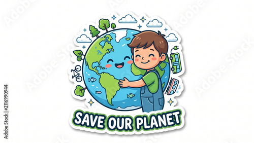 Save Our Planet Environmental Conservation Cartoon Illustration