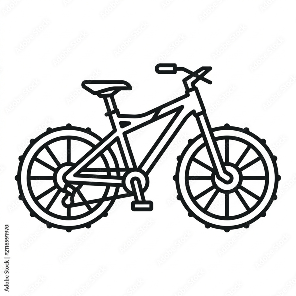 Fototapeta premium Black and white line art bicycle illustration.