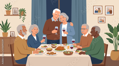 Retired Couple Hosting Dinner Party for Old Friends
