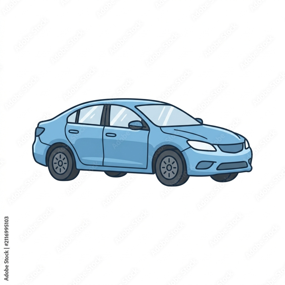 Naklejka premium Blue Sedan Car Illustration with Four Doors.