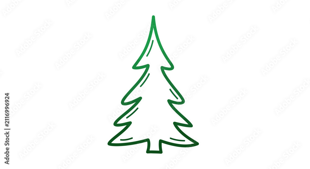 Fototapeta premium Green Christmas tree simple line drawing