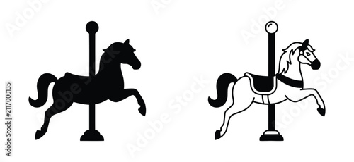 Carousel Horse Icon Set Representing Childhood Amusement Park and Entertainment. carousel horse vector illustration set with pole amusement park ride on transparent background
