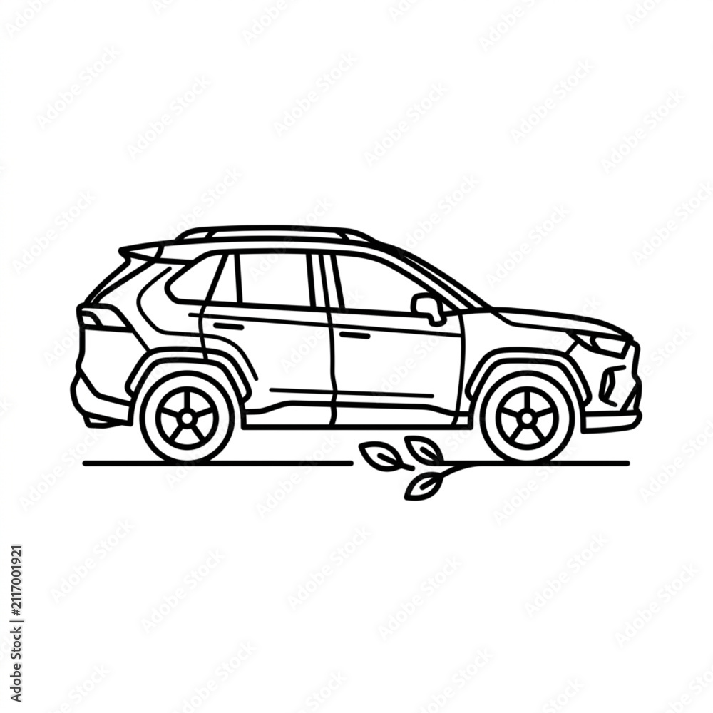 Fototapeta premium Black and white line art of modern SUV car.