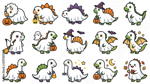 Cute cartoon halloween dinosaur collection for kids and party design