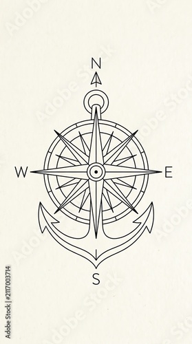 Elegant Nautical Compass and Anchor Illustration for Navigation.