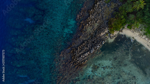 Aerial view of Rocks at the shore at Roatan, Honduras