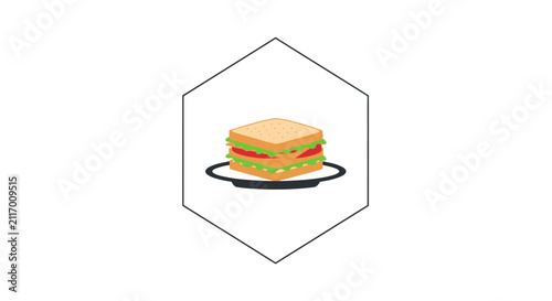 Healthy Sandwich Icon on Plate, Isometric Food Illustration