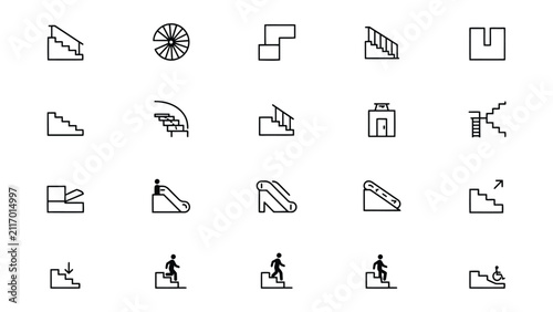 Collection of Various Staircase Escalator and Accessibility Symbol Icons with Transparent Backgrounds