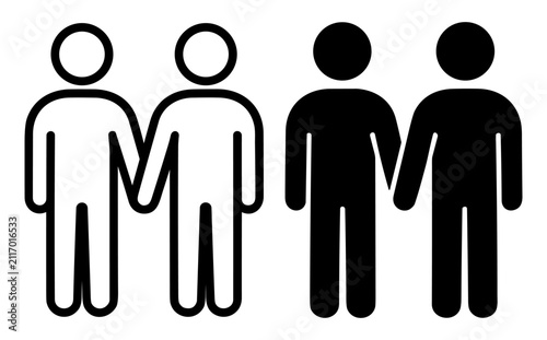 Canvastavla Black and white outline and solid icon of two people holding hands representing