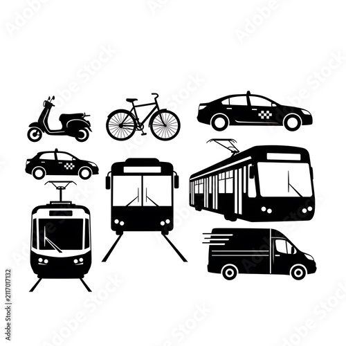 Vector illustration of various transportation vehicles.