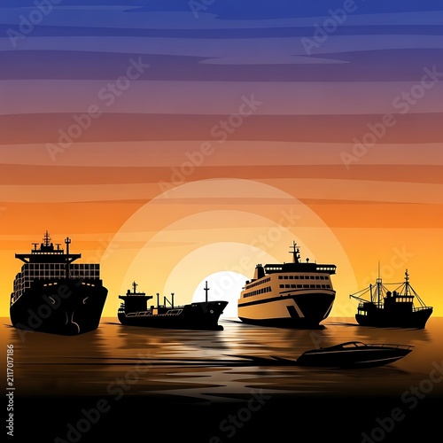 Majestic cruise ship at golden hour on calm sea.