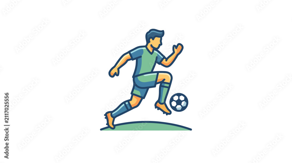 Obraz premium Cartoon soccer player running with football.