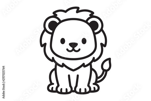 Cute Baby Lion Line Art Icon Outline Vector Illustration for Kids and Nursery Design