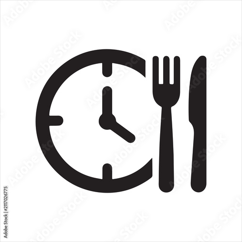 Canvastavla Silhouette clock with lunch time icon representing schedule, meal, break, and timing
