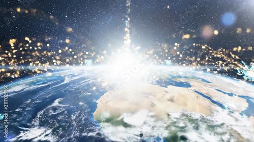 Global digital network connections over planet Earth from space