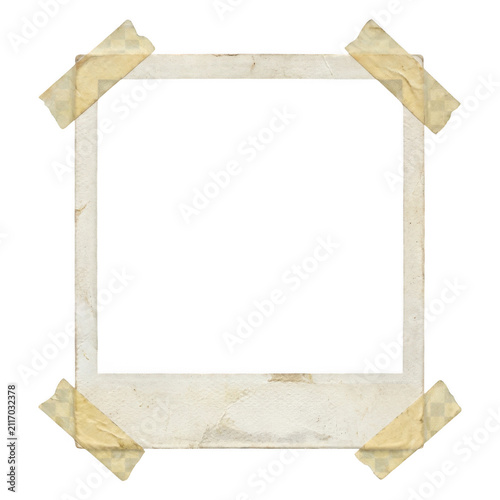 Vintage polaroid photo frame with adhesive tape corners